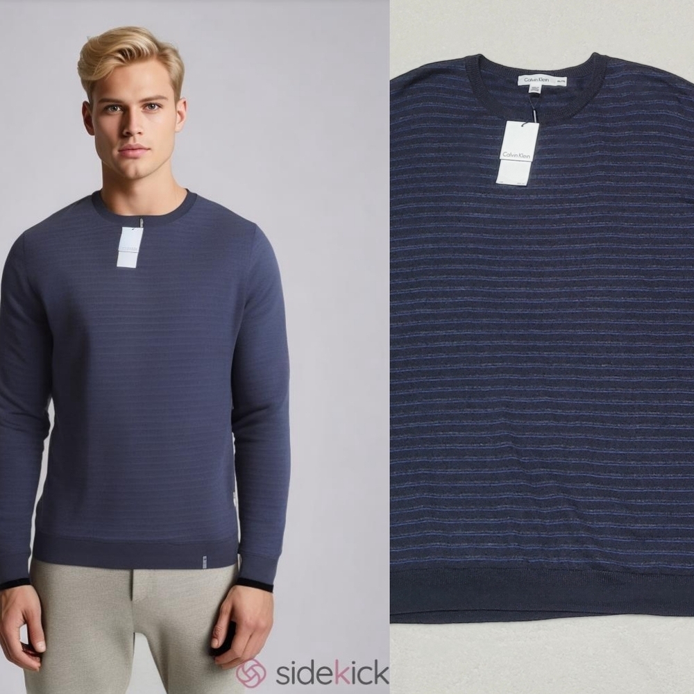 Calvin Klein CK Striped Dark Blue Black XXL Knit Sweater Mens NWT NEW